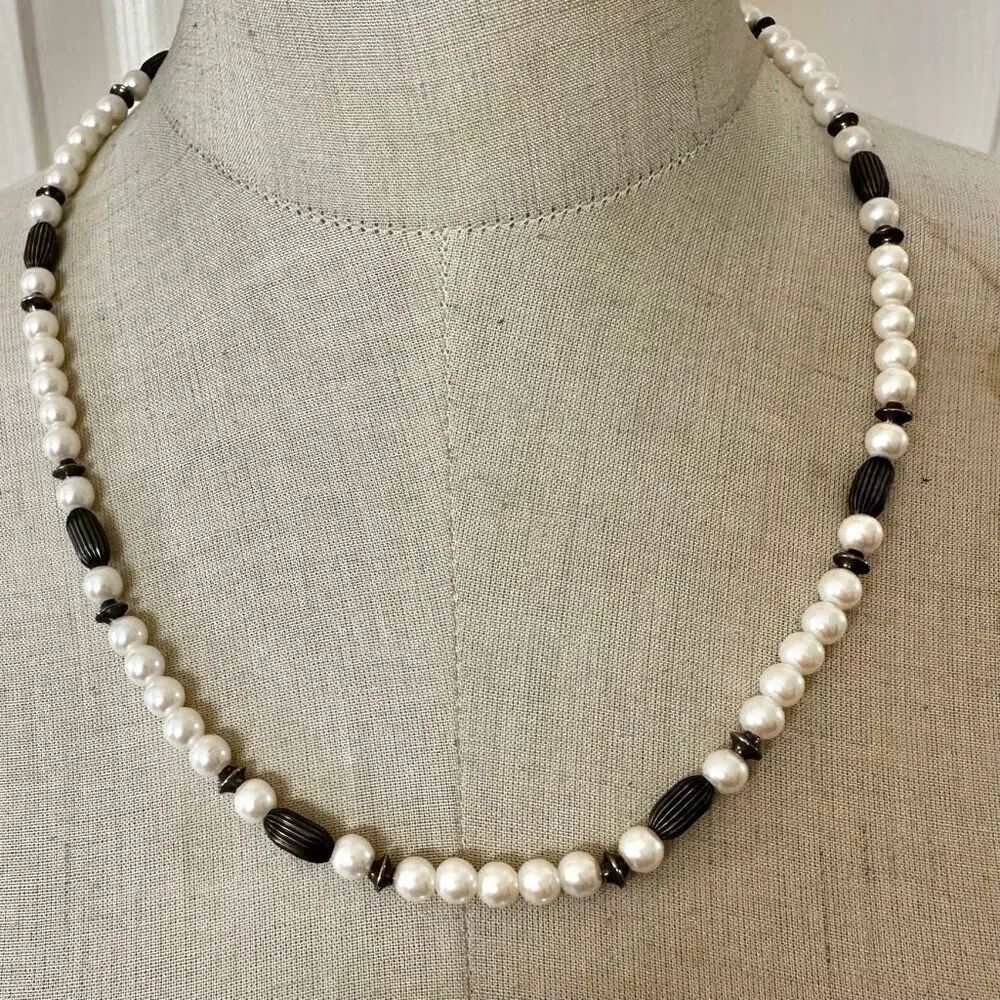 Faux Pearl & Antiqued Silver-Tone Long Necklace
